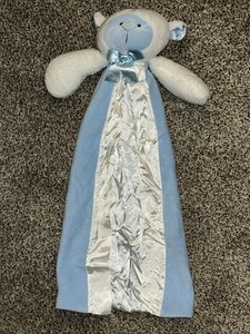 HTF Stephan Baby White Lamb Blue Security Blanket/Lovey White Satin