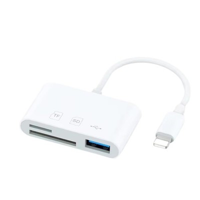pTINKS 3-in-1 Multifunction OTG USB Type A, SD and MicroSD/SD to White 