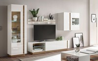Wohnwand Anbauwand Clair 4-Teilig Weiß Glanz Grandson Oak Grifflos 98981112