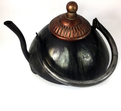 Decorative Metal Tea Kettle Pot Container Copper Green Color READ