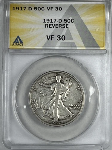 1917-D Reverse Walking Liberty Half Dollar : ANACS VF30