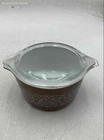 Vintage Pyrex Brown White Woodland Flower Round Casserole Dish With Lid