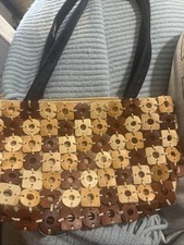 Small vintage wooden beaded purse Black Straps