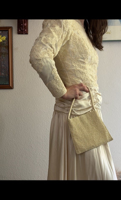 Vintage 90s Women s Small Ivory Hand Beaded Top Handle Bag Magnetic Closure Gold
