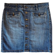 TOMMY HILFIGER Y2K Mini Skirt Blue Denim Stretch Button-up Size 8 Preppy Retro