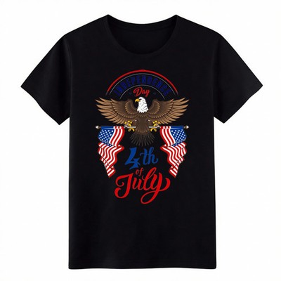  4th Of July Bald Eagle USA Flag Black T-shirt