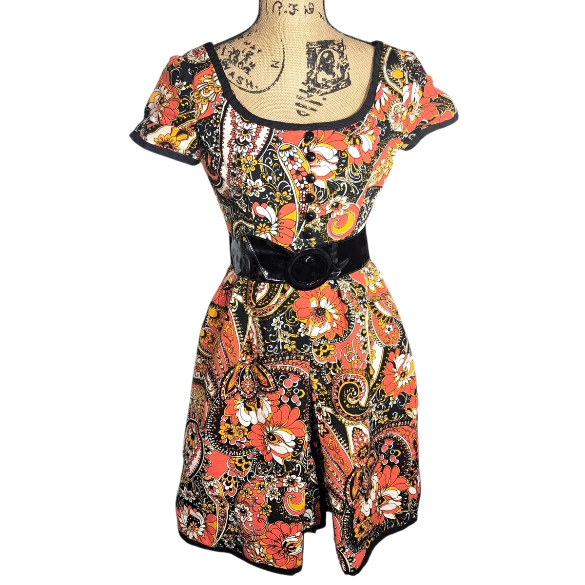 saks cocktail dresses 1960s Fifth Avenue Blue & Gold Lame Psychedelic Swirl Dress Midi length Oscar de la Renta Jewel