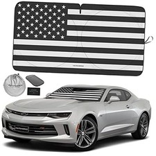 1-Piece Windshield Sun Shade B W SMALL  59 x 28.5 inches USA B W FLAG