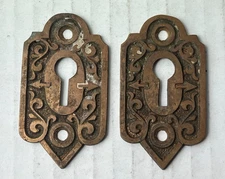 Lot 0f 2 Antique Original 1900's Reclaimed Door Keyhole Escutcheon Plate Covers