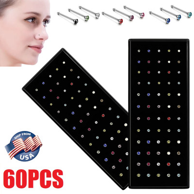 120× Stud Nose Rings Bone Stud Stainless Steel Color Pin Jewelry Piercing Body