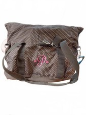 Thirty-One Gifts Large Utility Tote   Gray Polka Dot with Pink  P  Monogram