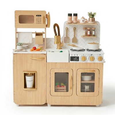 Teamson Kids Little Chef Cyprus Play Kitchen + Accessories, White/Gold