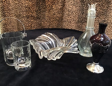De Colección Lote 5 Cristalería Varios - Cuenco, Cubo de Hielo, Taza, Jarrón, Dispensador de Alcohol (?)