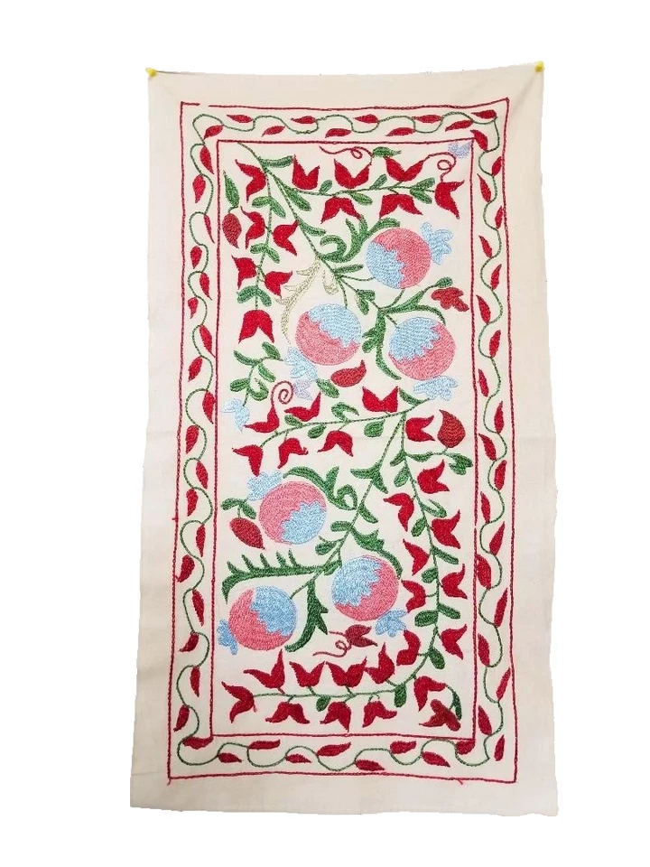 SUZANI RUNNER - UZBEK SUZANI PANEL -  19.5" x  36" - SILK EMBROIDERY ON COTTON - Image 2 of 4