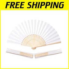White Paper Hand Fans for DIY Projects, 50pcs