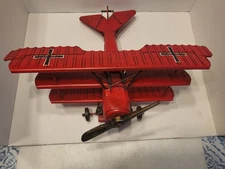 Tin Metal Red Baron WW1 German Tri Plane  Fokker Toy Model  14" L x15 " W x 7" H