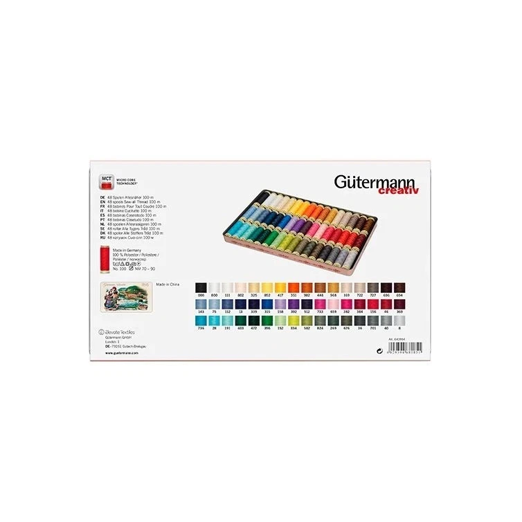 Gutermann Nostalgic Tin Box 48 x 100m Sewing Thread Assorted Colours - image 2 of 2