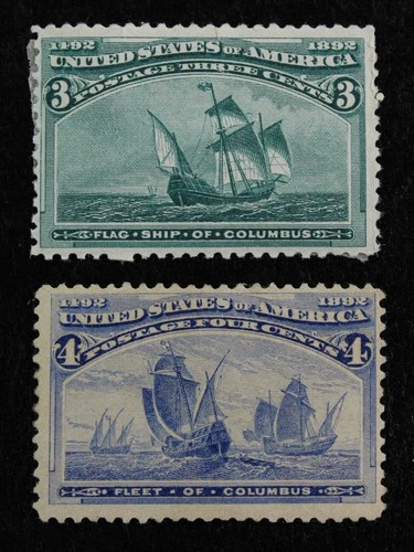 CKStamps: US Stamps Collection Scott#232 233 Columbian Mint H OG #232 Crease