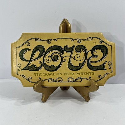 VTG 1970 s Yorkraft INC Wood Plaque Sign  Love Try Some On Your Parents  Green