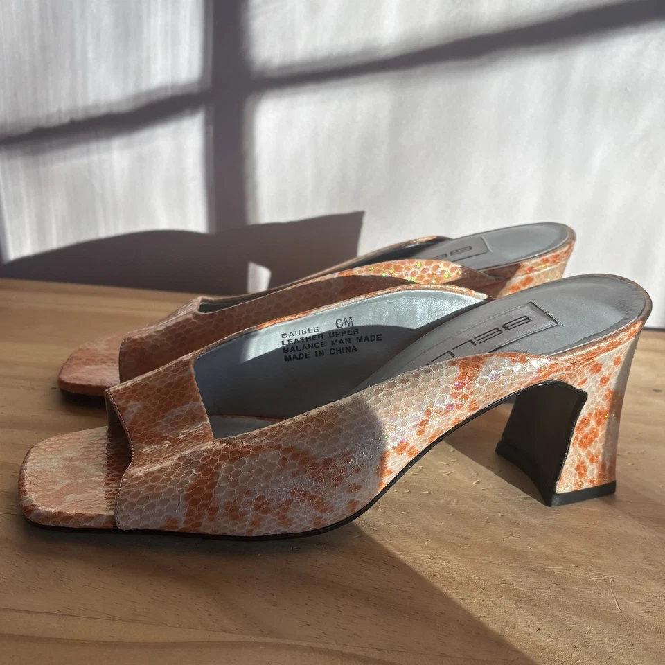 PEACHY GLITTERY FAUX SNAKESKIN BELLINI BAUBLE HEELS 尺码 6 从未穿过 — 第 3/3 张图片