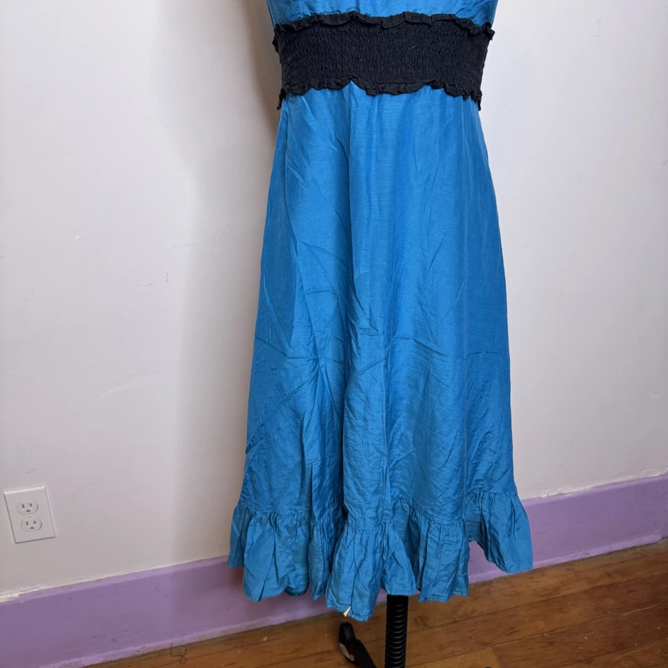 Vestido Babydoll Vintage Azul Vivo de Gasa • Sin Tirantes Hada Baile de graduación Coqueta Y2K M Foto 3 de 4