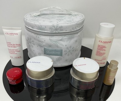 Clarins Skincare Set   Nutri Lumiere Jour Nuit Cleansing Milk Cream Minis + Bag