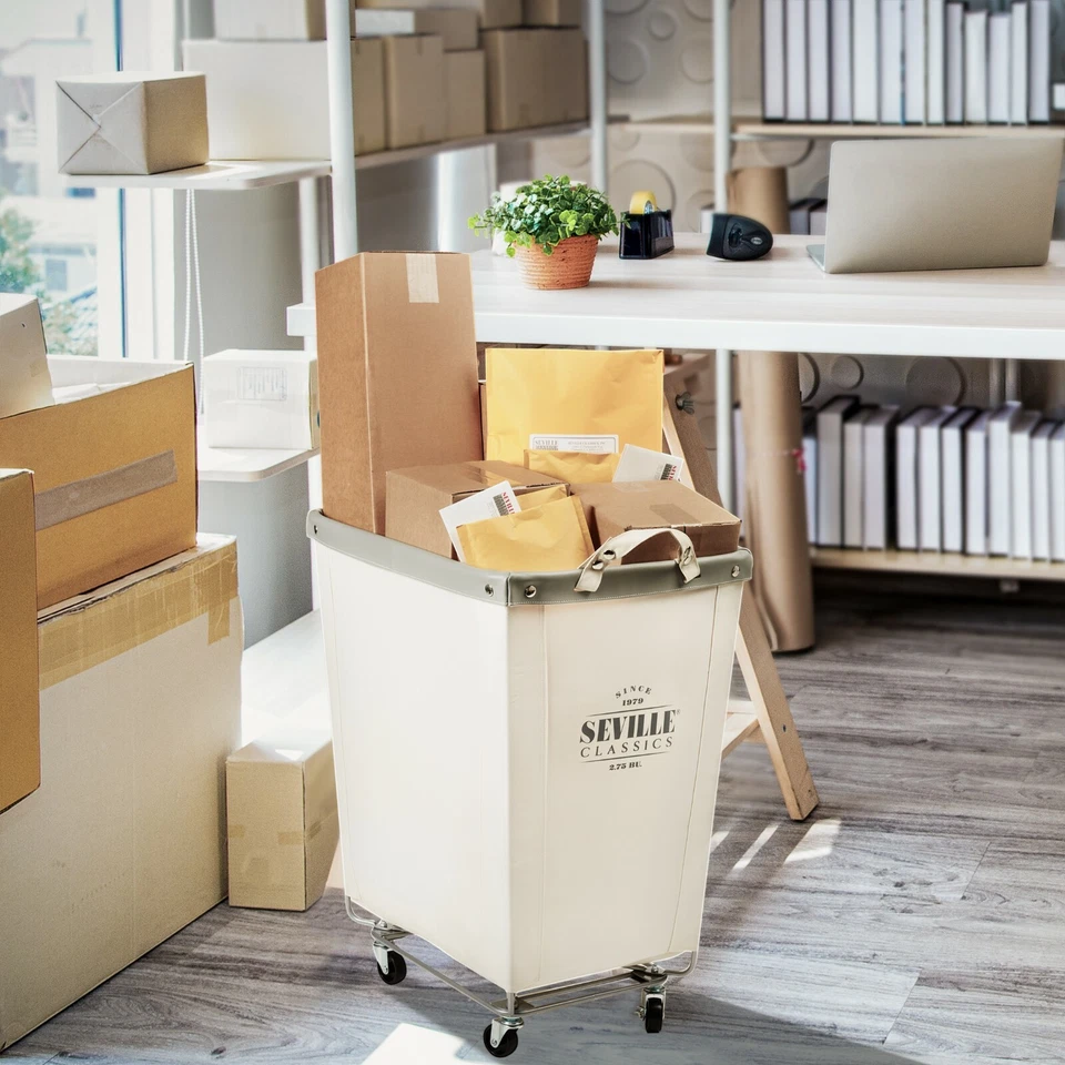 Cesta de lavandería con ruedas de lona XL de alta resistencia de grado comercial Seville Classics Foto 3 de 4