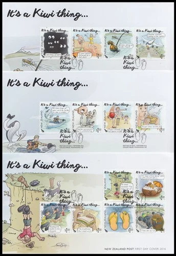 NEW ZEALAND FDC 2016 IT'S A KIWI THING SET (x14) ON (x3) COVERS (ID:F2751 (7/9)