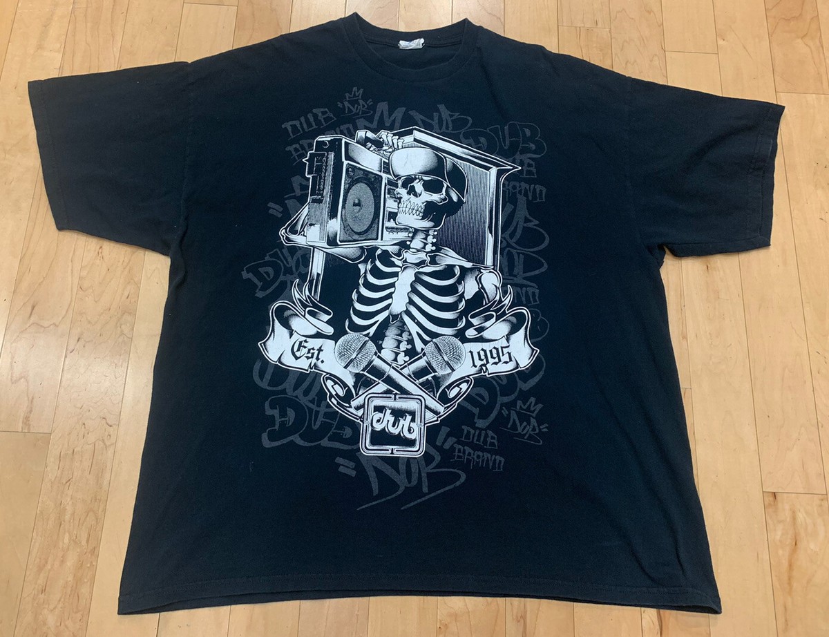 Vintage 90s Y2K 1995 Dub Skeleton DJ Street Shirt EUC 2XL Men's