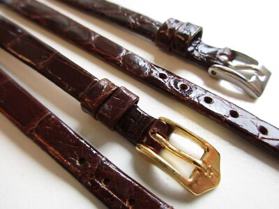 Hirsch open end brown & red echt babycroco 8 MM leather watch band strap