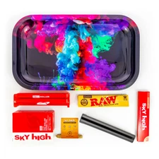 Metal Rolling Tray Rainbow Ink Combo Bundle Kit RAW, SKY HIGH Gift Pack #22 King