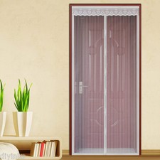 Puerta de red de malla automática manos libres de encaje blanco con imanes anti mosquitos