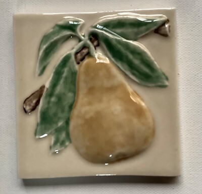 Pratt & Larson Handmade Pear Relief Tile 3-3/4 x3-3/4 
