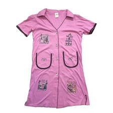 COTTON CLUB Shirt Dress Size M 8/10 Pink Egyptian Hieroglpyhic Buttoned Jersey