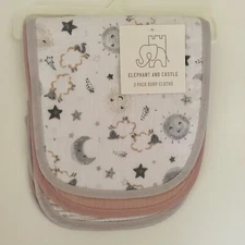 NEW 3 Burp Cloths Cotton Over Shoulder Drool Bibs | Elephant and Castle