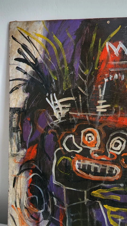 JEAN MICHELLE-BASQUIAT - Tablero de lienzo al óleo / Firmado / Estilo de Foto 3 de 4