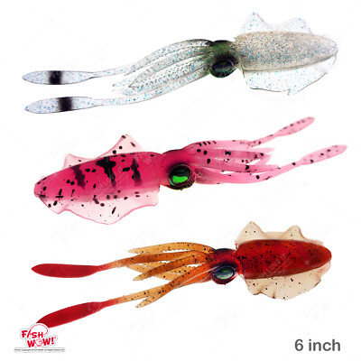 3pcs 3-color 6'' Fishing Chase Squid Skirt High Quality Real-like Lures 3D eyes