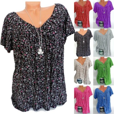 Plus Size Women Short Sleeve T-Shirt V Neck Summer Casual Baggy Blouse Top US