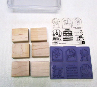 Stampin' Up! 6 pc. Wood NEW UnMounted Rubber Stamp Set - TAGS SO MUCH