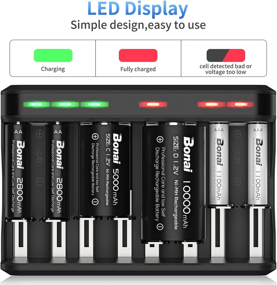 Smart Battery Charger 8 Bay AA AAA C D for Ni-MH Ni-CD Rechargeable Batteries UK - Image 2 of 4