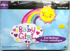 Anagram Large Helium Foil Balloon 30" New Born Baby Girl Rainbow Sun Cloud