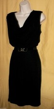 Carmen Marc Valvo women's black dress knee keyhole top ruched cowl neck S $128