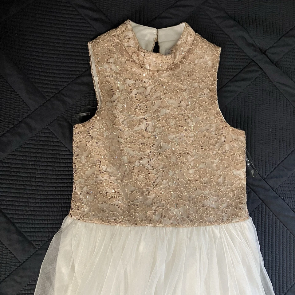 Vestido de fiesta formal Speechless para niños oro rosa y blanco niñas talla 16 lentejuelas Foto 2 de 4