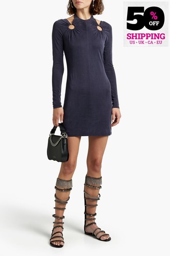 RRP€824 DION LEE Horse Bit Mini Dress UK6 US2 IT38 XS Blue Cutout Halterneck