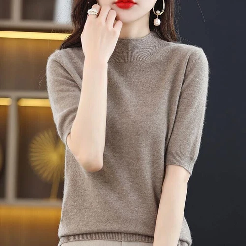 Damen-Strickpullover Kunstkaschmir kurzärmeliges Oberteil Mock Neck Overall Strickwaren - Bild 12 von 31