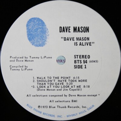 Dave Mason Is Alive Disc Only 1973 BTS-54 Vinyl 12''
