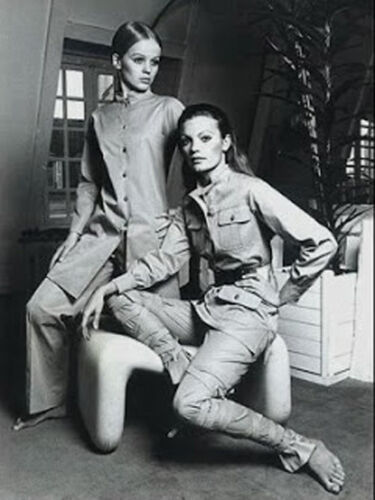 RARE ICONIC 70s YVES SAINT LAURENT RIVE GAUCHE SAFARI KHAKI DUSTER COAT DRESS