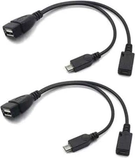2 Pack 2-In-1 Micro USB OTG Cable with Power Adapter for Fire Stick/Host Device