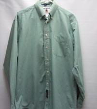 Tommy Hilfiger Men  s M 15.5 34-35 Long Sleeved Shirt Green/White 100 Cotton