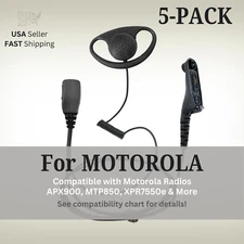 5x D-Shape Earpiece w/ PTT Mic for Motorola Radios APX900, MTP850, XPR7550
